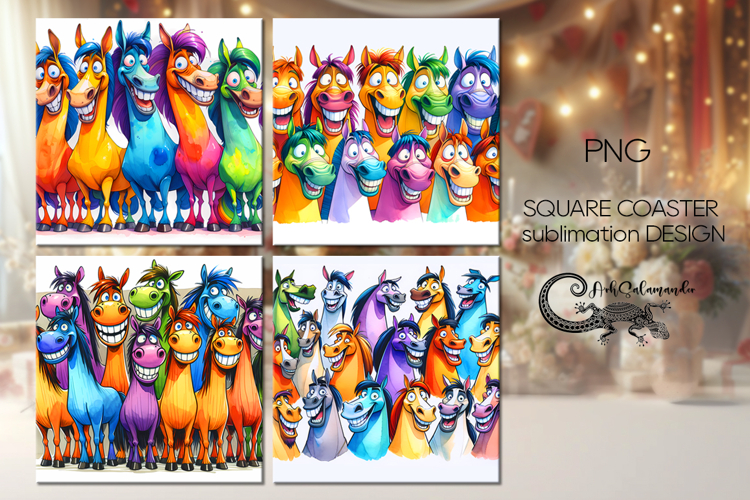 Funny animals | 4 cartoon square coaster sublimation designs