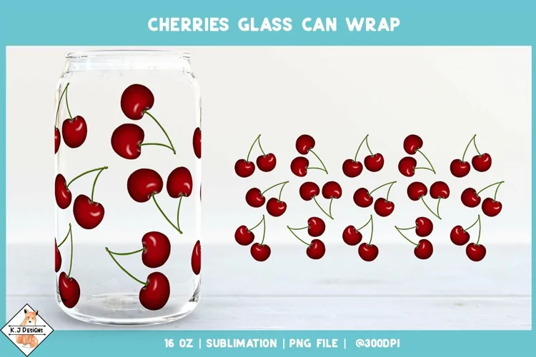 Cherries Beer Glass Can Wrap Sublimation | Libbey