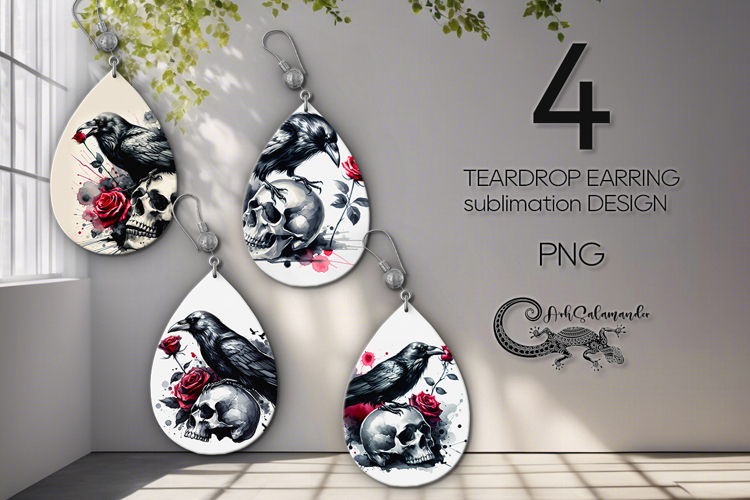 Gothic skulls | 4 Teardrop Earring Sublimation designs P