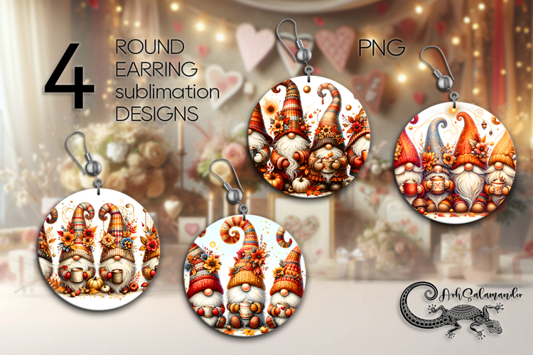 Autumn gnome | Round Earring Sublimation designs, PL