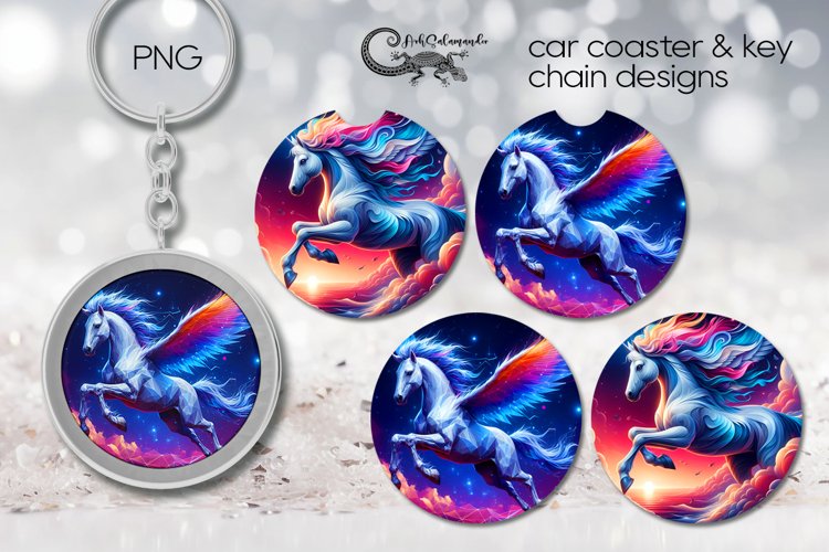 Pegasus | Car coaster & key chain sublimation design PLUS example image 1