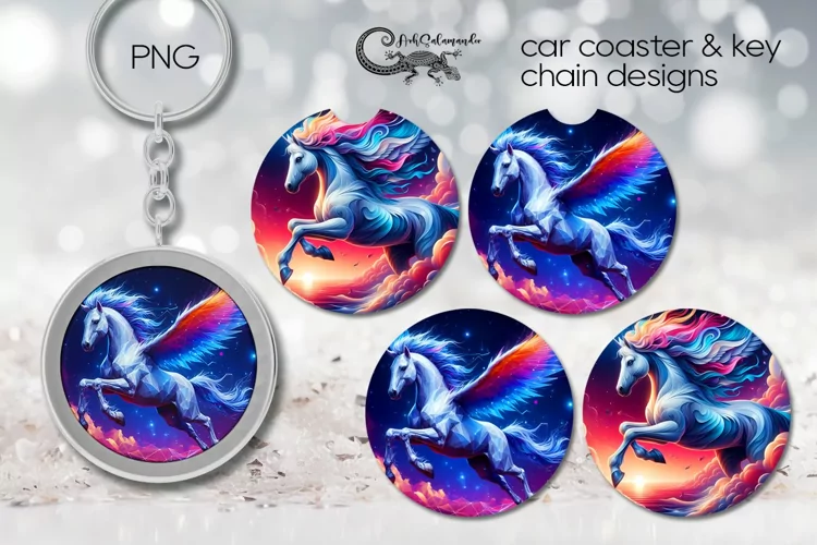 Pegasus | Car coaster & key chain sublimation design PLUS