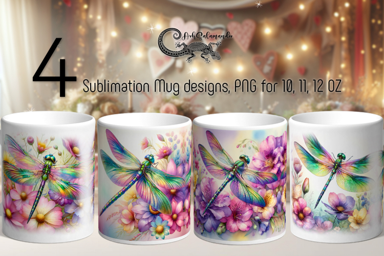 Watercolor Dragonfly | 4 Sublimation Mug designs PLUS