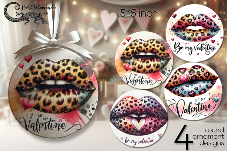 Valentine lips | 4 round ornaments sublimation designs