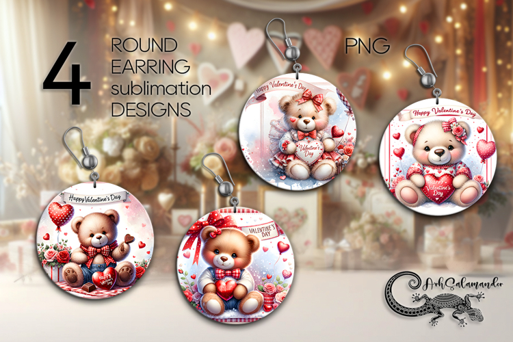 Valentine teddy bear | 4 love Round Earring designs P