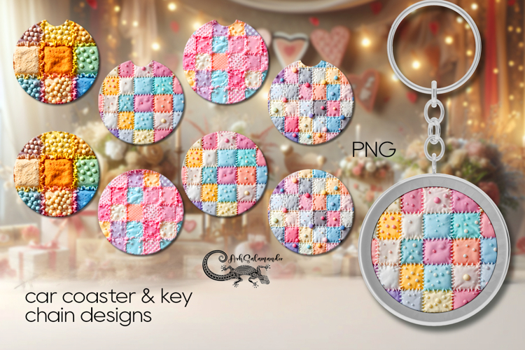 Candy patchwork | 4 Car coaster & 4 key chain sublimation