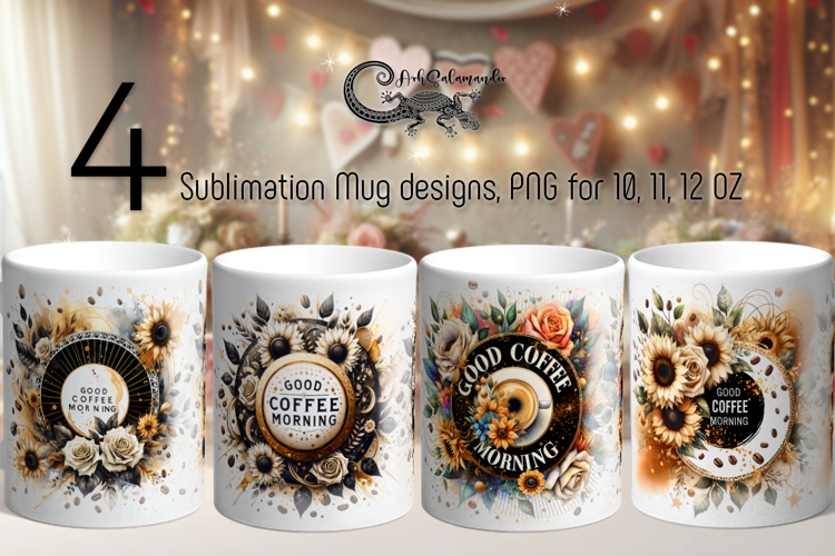 Coffee & flowers | 4 Mug sublimation designs PLUS