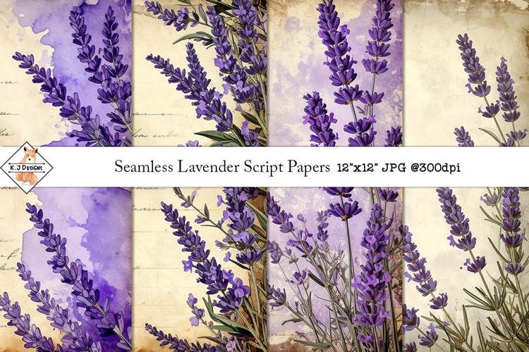 Vintage Lavender Script Background Digital Papers