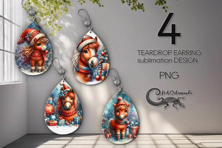 Christmas Horse | retro Teardrop earring sublimation design