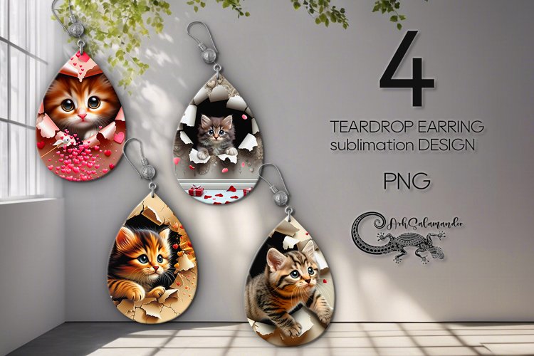 Valentine cat | sublimation teardrop earring design