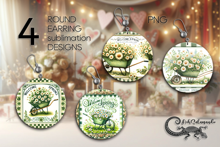 Vintage Spring | 4 Round Earring Sublimation designs PL