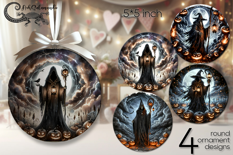 Halloween landscape | round ornaments sublimation designs