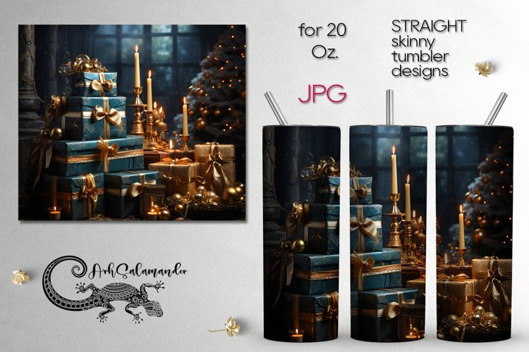 Gold, Blue Christmas | Xmas Sublimation tumbler design PLUS example image 1