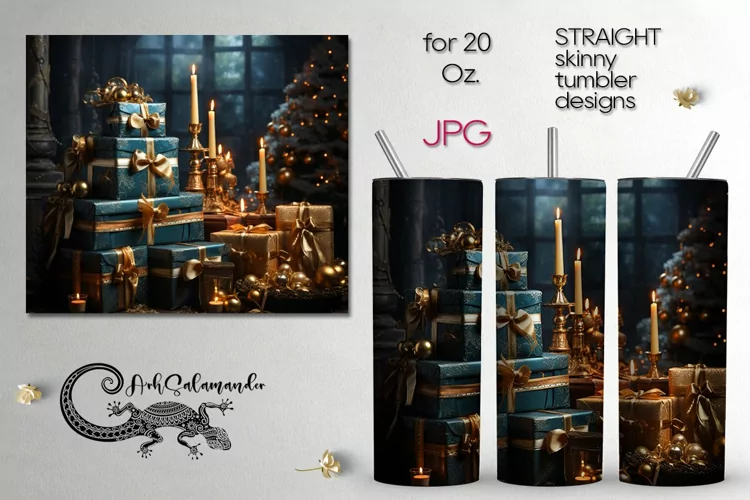 Gold, Blue Christmas | Xmas Sublimation tumbler design PLUS