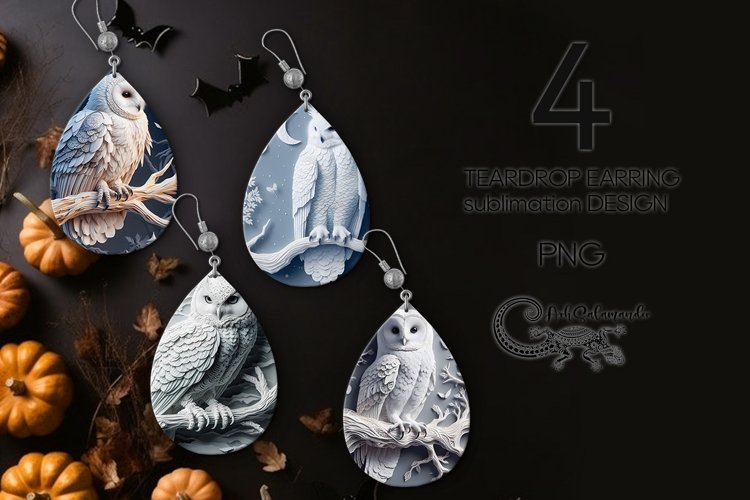 3d style owl | Magic Sublimation Teardrop Earring design PL example image 1