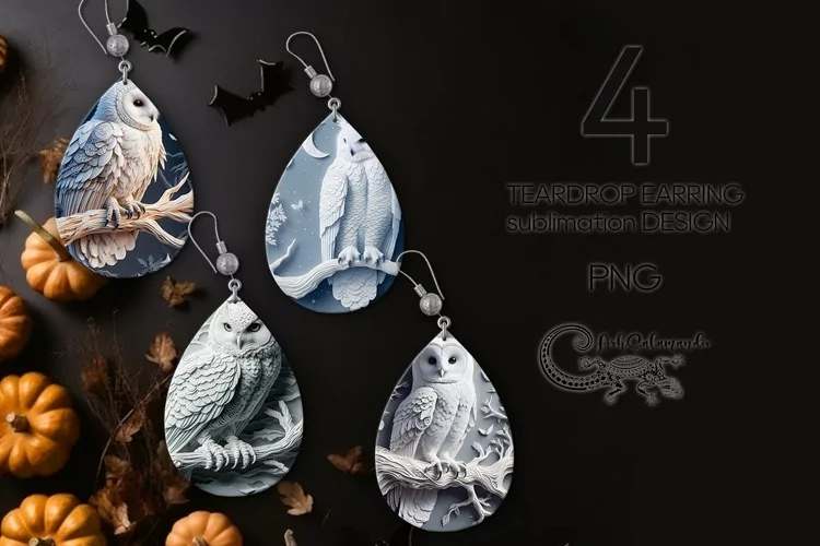 3d style owl | Magic Sublimation Teardrop Earring design PL