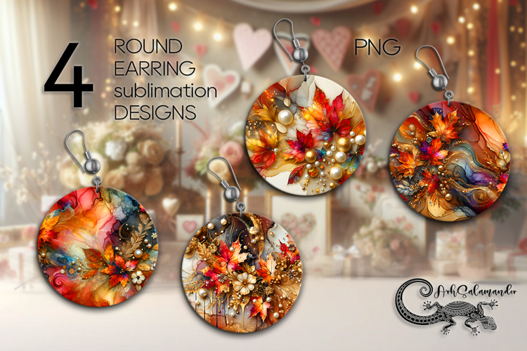 Abstract Autumn | Round Earring Sublimation designs, PL