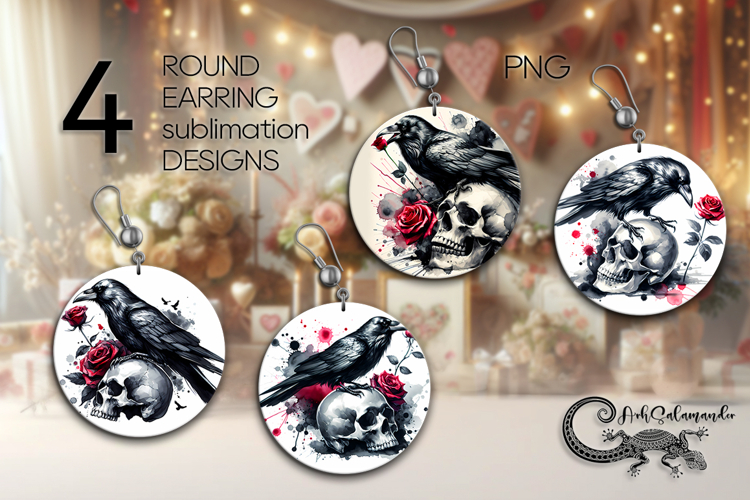 Gothic skulls | 4 Sublimation round earring designs