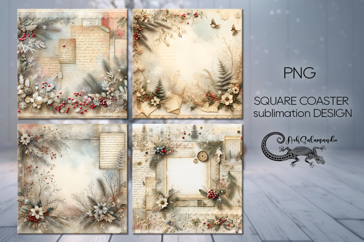 Vintage Christmas 2 | 4 square coaster sublimation designs