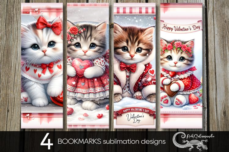 Valentine cat | 4 love bookmarks sublimation designs