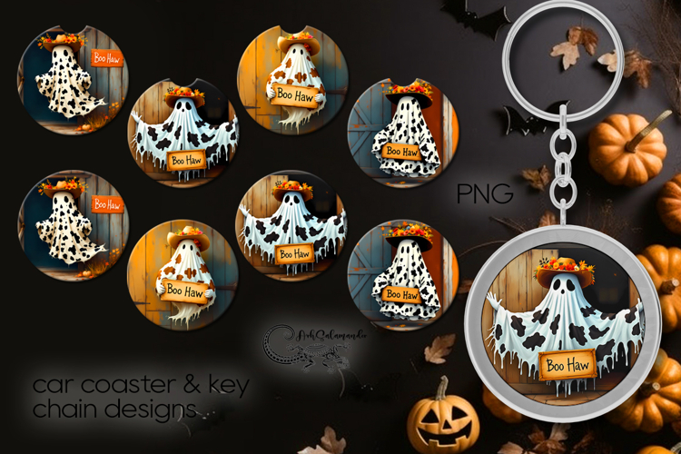 Halloween cow | 4 car coaster & 4 key chain designs