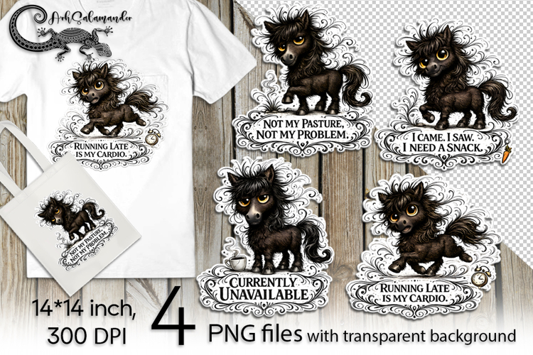 Funny black horse | 4 PNG Sublimation designs