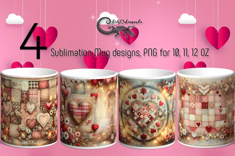 Valentine Shabby chic | 4 love mug sublimation designs