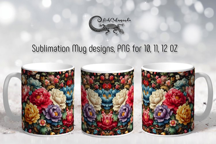Flowers in black background | Mug Sublimation design PLUS5