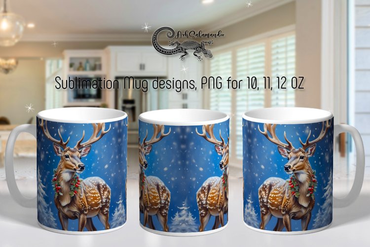 Christmas Deers | Sublimation Mug design PLUS5, PNG
