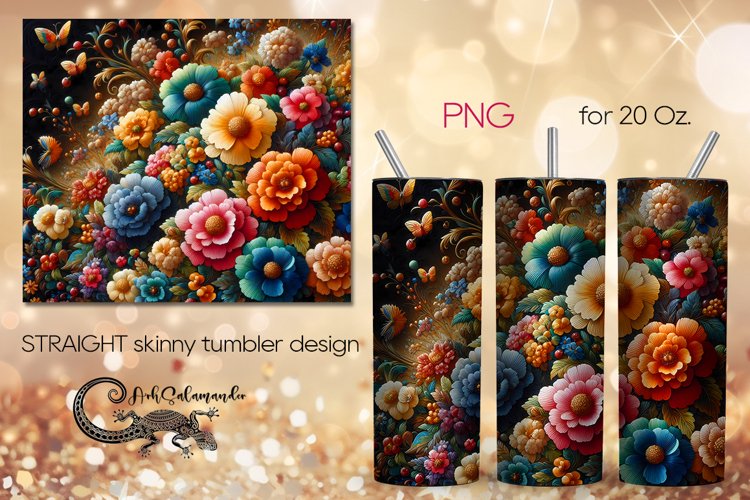 Flowers, black background | tumbler Sublimation design PLUS5
