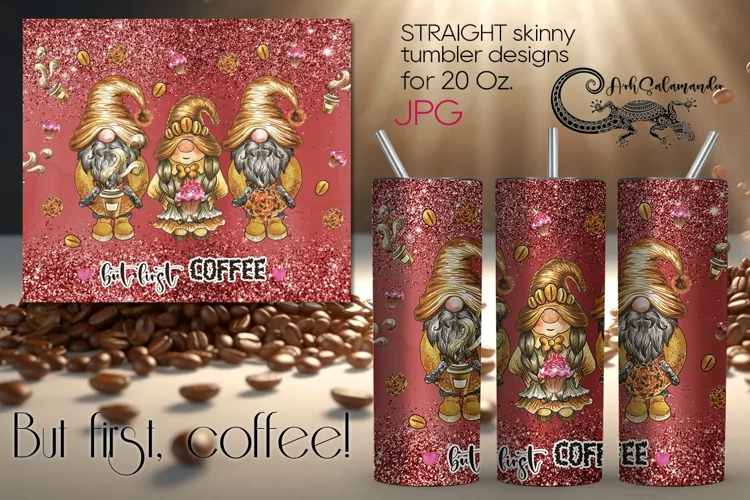 Coffee gnome | Skinny tumbler Sublimation design PLUS5