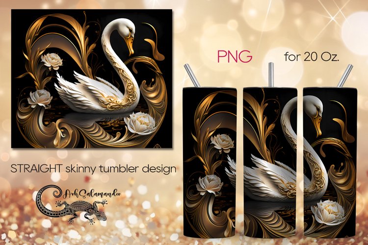 Swan | black & gold skinny tumbler Sublimation design PLUS5
