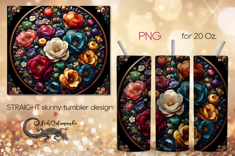 Flowers, black background | tumbler Sublimation design PLUS5
