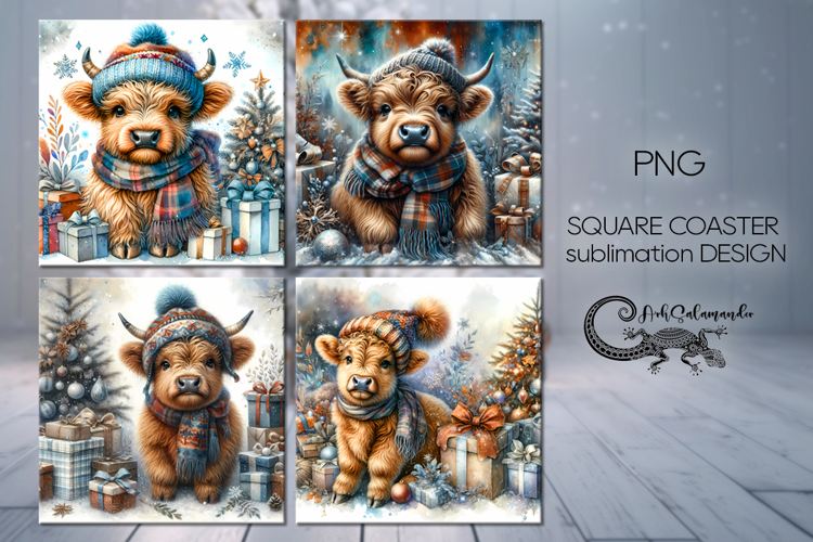 Christmas cow | square coaster sublimation design