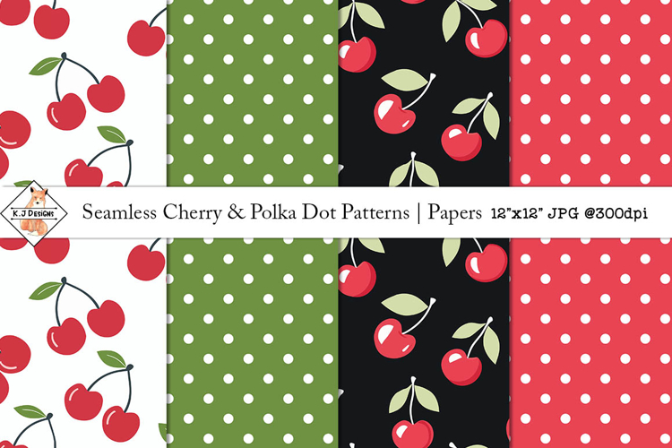 Seamless Cherry & Polka Dot Patterns | Digital Papers