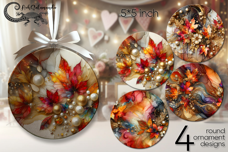 Abstract Autumn | 4 fall Round ornament sublimation designs