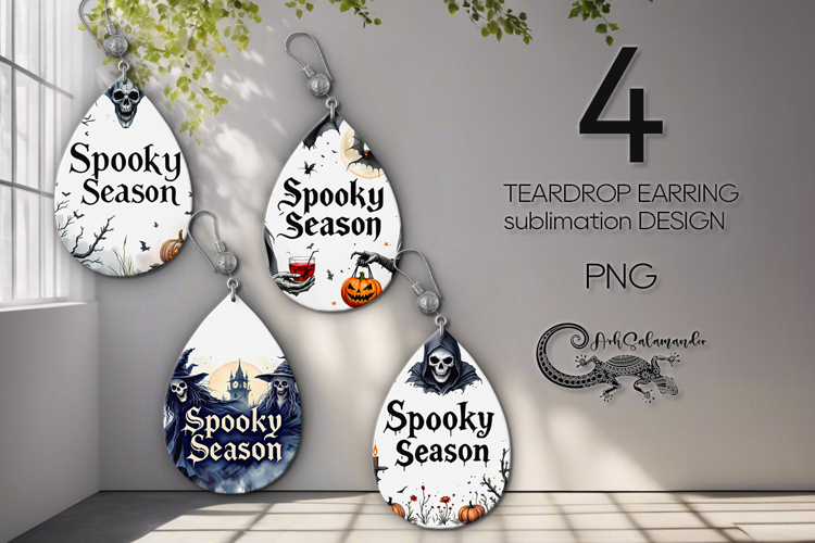 Spooky Halloween | 4 Teardrop Earring Sublimation designs P