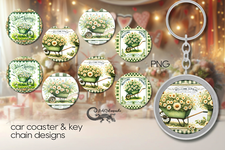 Vintage Spring | 4 Car coaster & 4 key chain sublimation PL