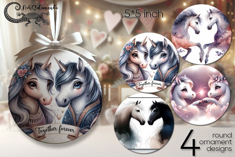 Valentine animals | round ornaments sublimation designs