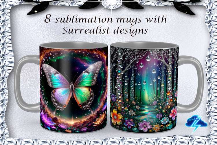 Coffee mugs I 8 sublimation with Surrealist designs, JPG