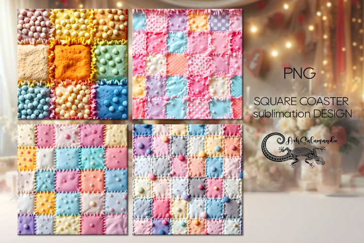 Candy patchwork | 4 square coaster sublimation designs