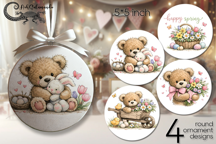 Easter animals | 4 round ornaments sublimation designs P