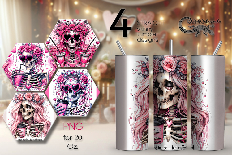 Skulls and coffee | 4 Halloween Skinny tumbler designs PL