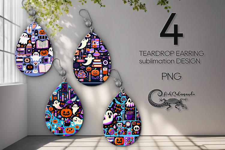 Funny Halloween | 4 Teardrop Earring Sublimation designs P2