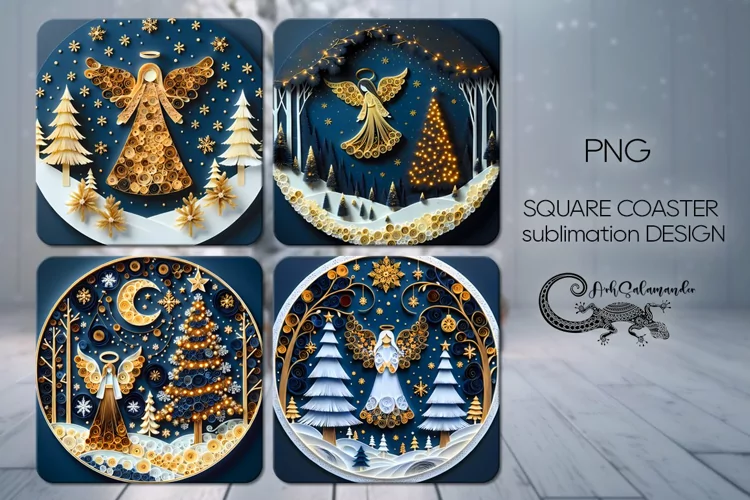 Christmas quilling | 4 square coaster sublimation designs PL
