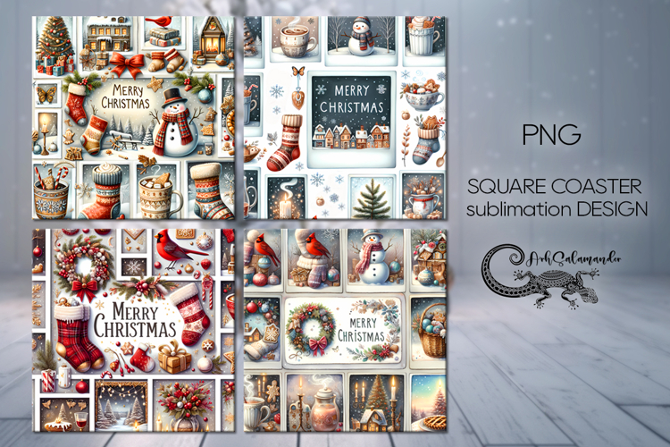 Christmas collage | retro square coaster sublimation designs