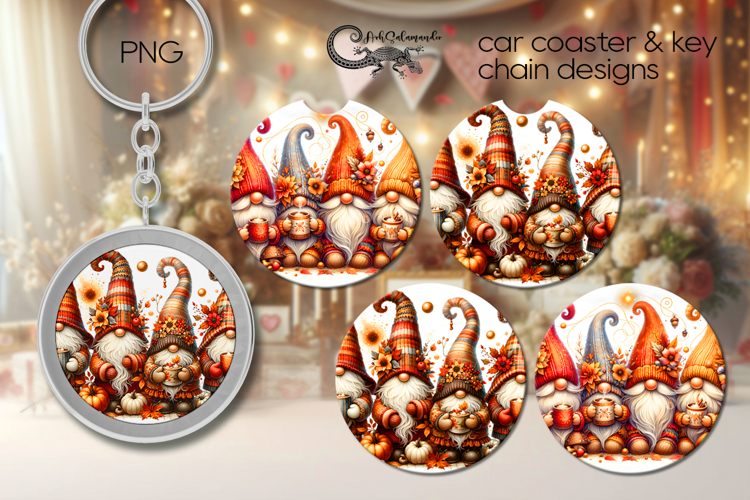 Autumn gnome | Fall Car coaster & key chain designs, PL