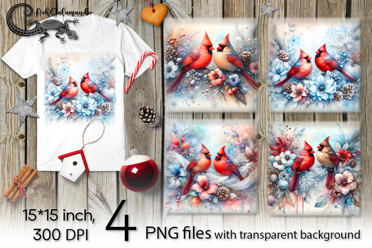 Christmas cardinal | 4 winter PNG Sublimation designs