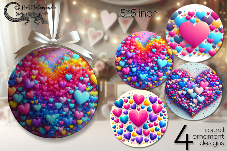 Love hearts | round ornaments sublimation design PL