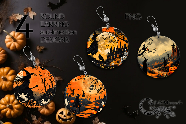 Vintage Halloween | 4 Sublimation round earring designs